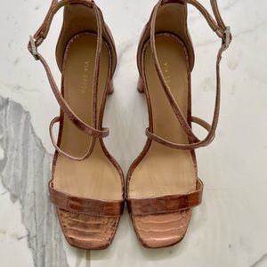 Via Spiga Rose Gold Metallic block heel sandals